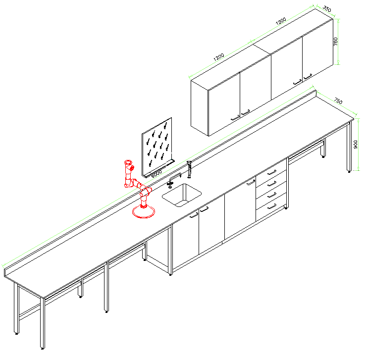 Side lab bench design with dimensions