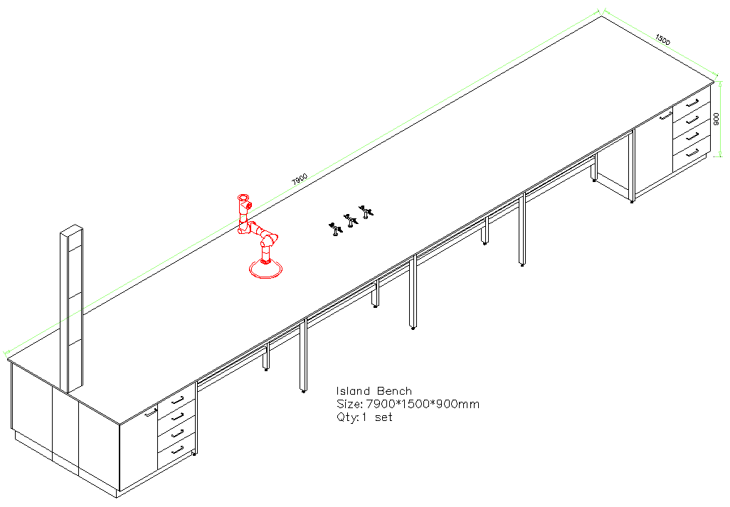 Center lab bench design with dimensions